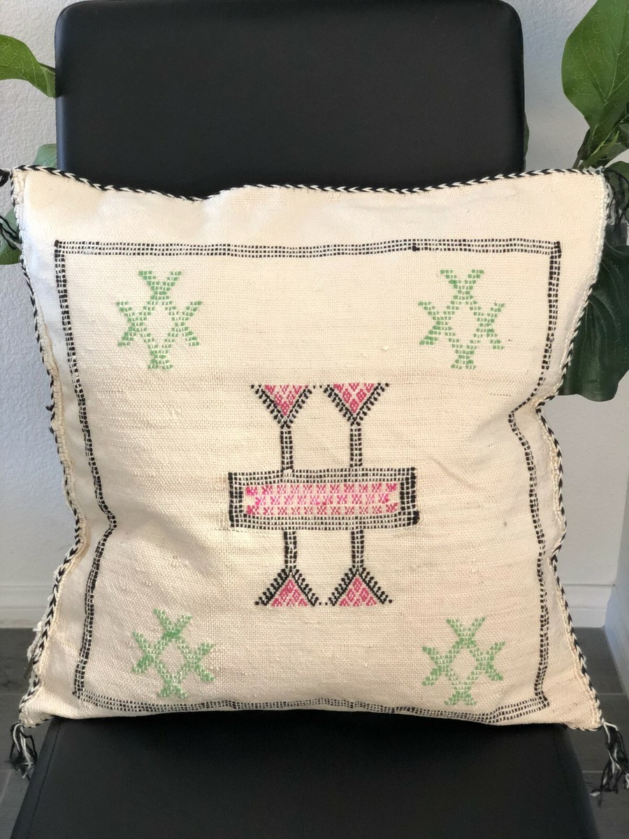 Moroccan Cactus silk off white pillow cover handmade sabra cushion