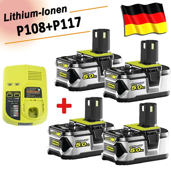 4Pack 5.0Ah 18V Lithium Akku FüR Ryobi One Plus RB18L50 P108 P107 P104/Ladeg De-image