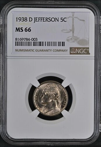 1938-D Jefferson nickel graded by NGC MS66