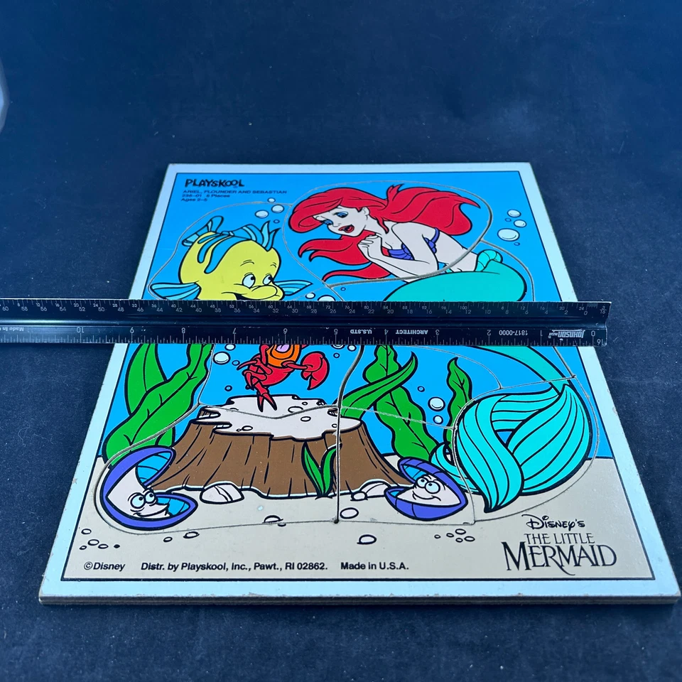 ARIEL THE LITTLE MERMAID WALT DISNEY PLAYSKOOL 238-01 WOODEN FRAME TRAY PUZZLE - Image 4 of 4