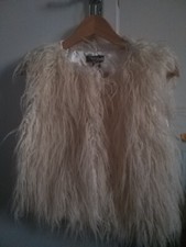 New Madame Rage Wimen's Faux Fur Cream Shaggy Trim Gilet