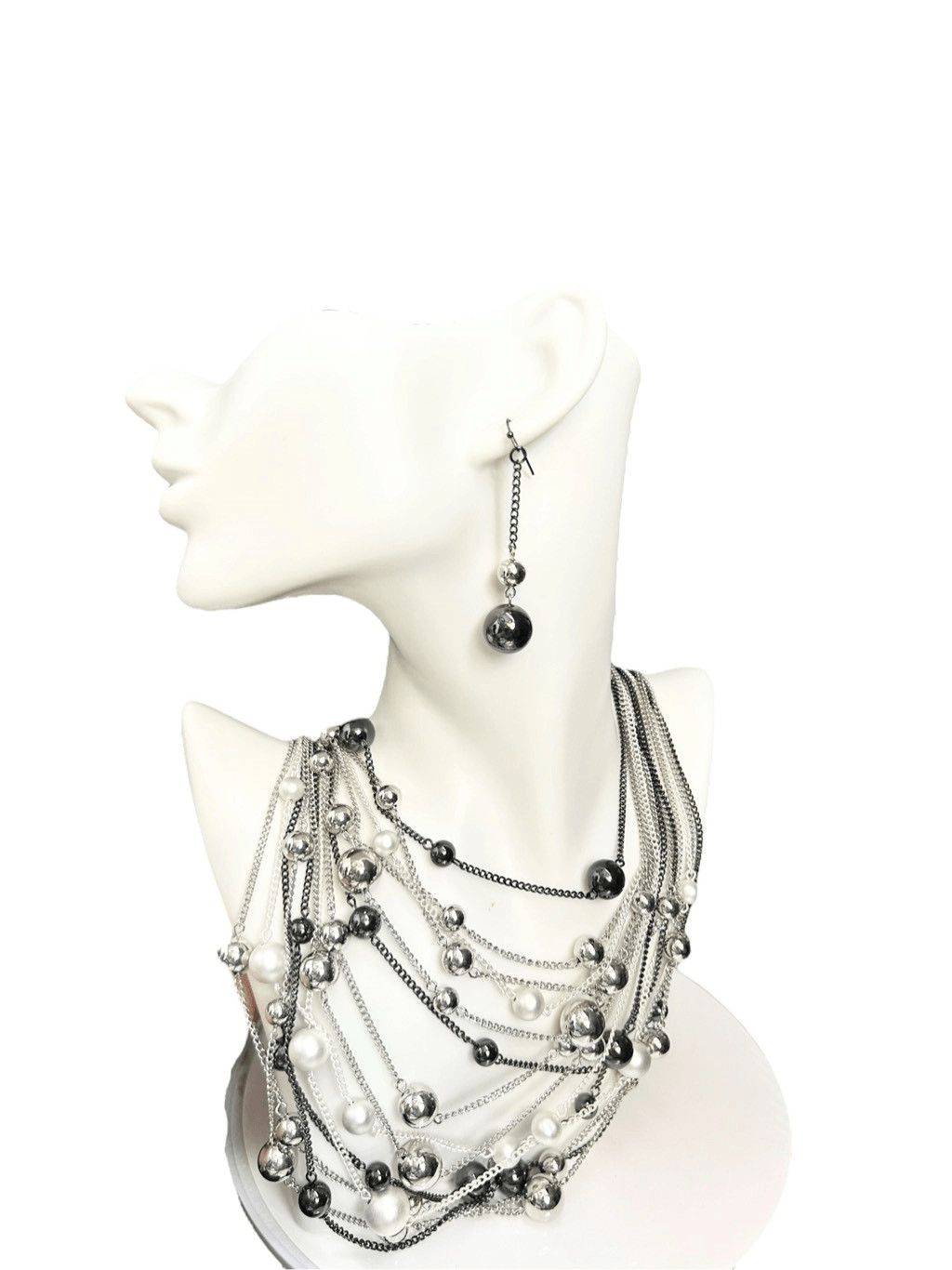 Unsigned multi layered  black and silver beaded n… - image 1
