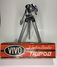 Vintage VIVO 9-Section Elevator Chrome Tripod w/ Pan Head  Case B2 