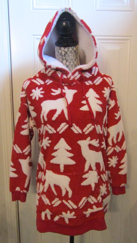 Vera Bradley Holiday Sweater Red Fleece Sherpa Lined Hoodie Reindeer Size S