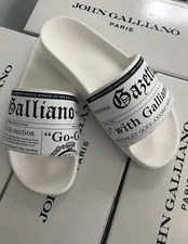 JOHN GALLIANO PARIS Newspaper Gazette Sea Sandals Beach Pool Slides EU 38 *Italy