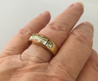 Bague Vintage En Métal Doré Avec 5 Oxydes - Signée CCB, Années 1990, Taille 55