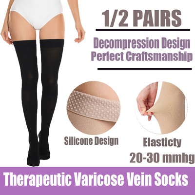 Nylon Varicose Vein Swollen Legs Medical Compression Stockings w/Silicone Band