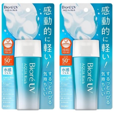 Biore Sunscreen UV Aqua Rich Water Gel SPF50+ PA++++ 2.36floz(70ml) Pack Of 2