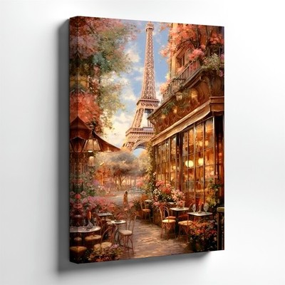 Canvas Paris Eiffel Tower Cafe Street Floral Romantic Cityscape Rustic Decor