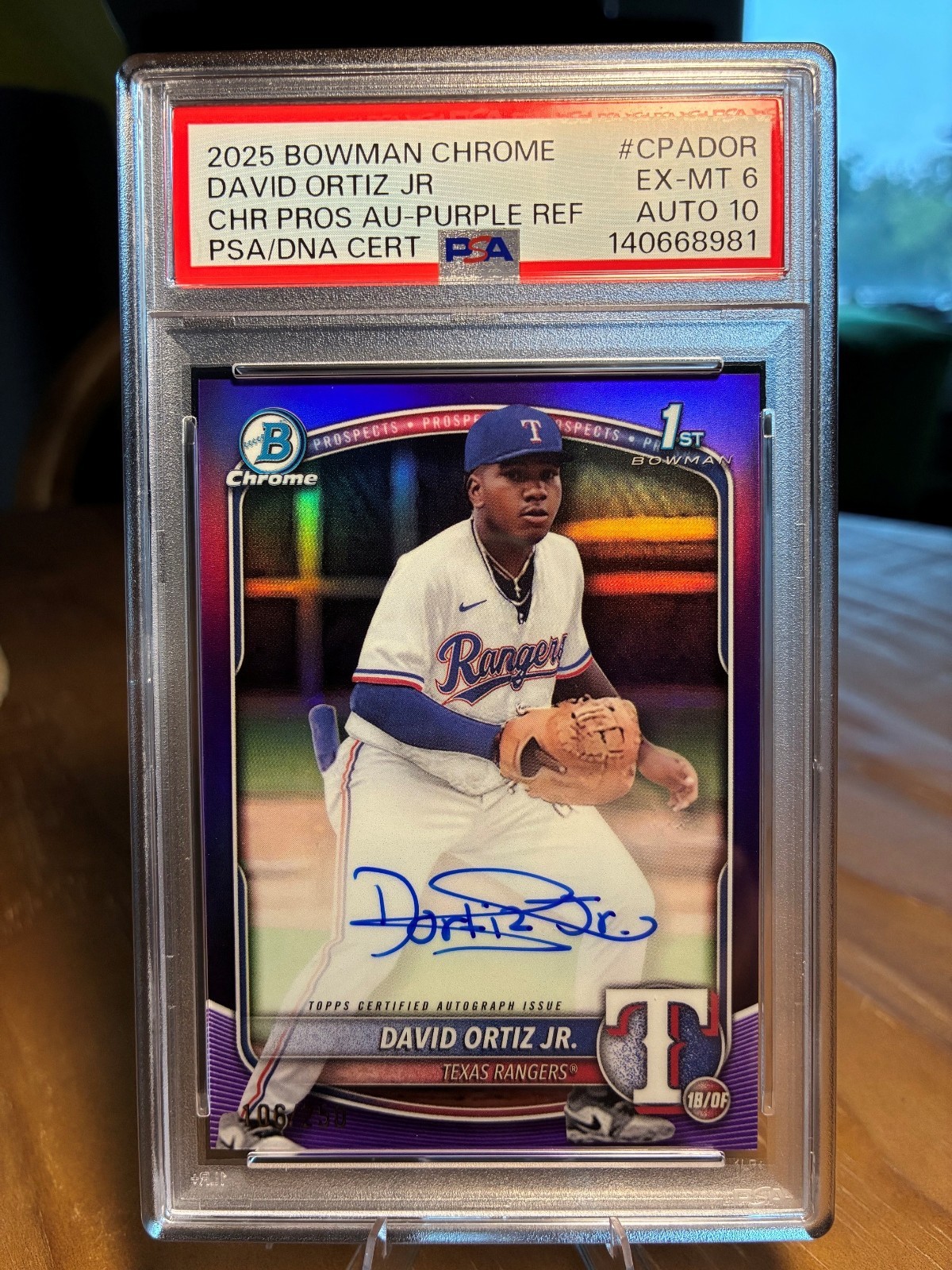 2025 Bowman Chrome Prospect AUTO David Ortiz Jr. /250 PSA DNA AUTO 10 view 3