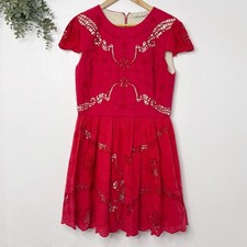 Alice + Olivia Red Eyelet Embroidered Cotton Fit & Flare Dress Size 12