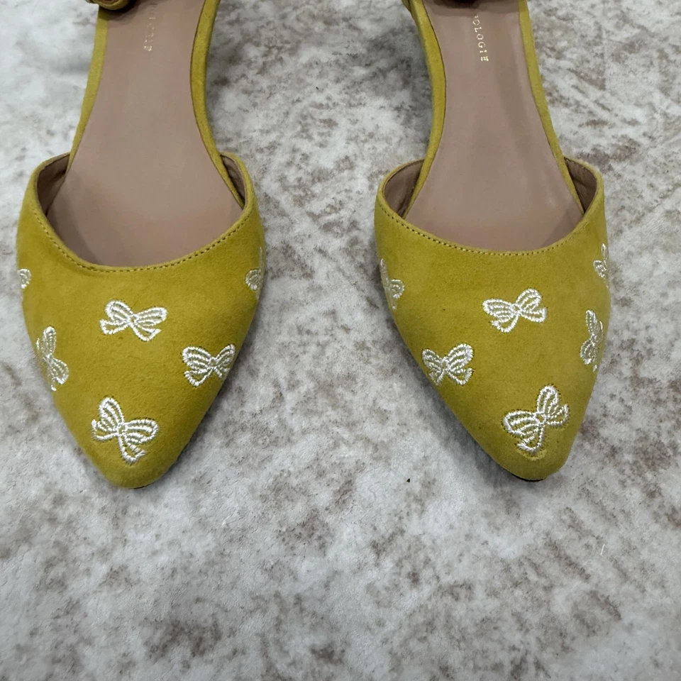 Zapatos Anthropologie Mujer Talla 8 Amarillo Correa al Tobillo Tacones Arco Bordado Foto 2 de 4