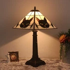 Vintage Tiffany Style Black Cat Stained Glass Table Lamp Bronze Resin Base