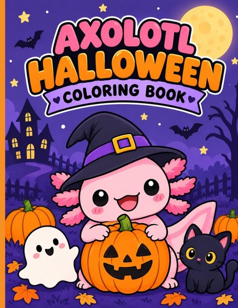 Axolotl Malbuch FüR Kinder 4-8 Jahre, Halloween-Motive, Spaß & KreativitäT-image