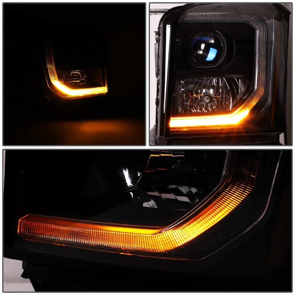 For 2015-2020 GMC Yukon XL LED DRL Black/Amber Corner Projector Headlight Lamps - Image 4 of 4
