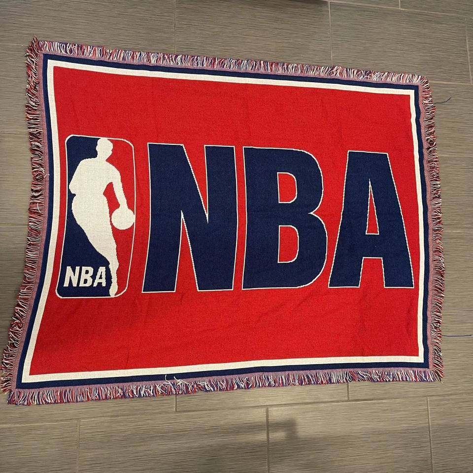 NBA Blanket Woven Fringed Throw Red Blue White NBA Basketball Tapestry Made USA - Image 2 of 4