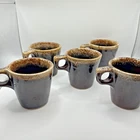 Vintage Hull Pottery Coffee Mugs Cups Oven Proof USA Brown Drip Glaze Set Of 5