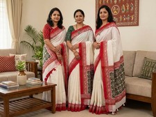 Cotton block print Saree without blouse piece