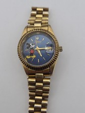 Disney Time Works Mickey Mouse Wrist watch Gold Tone New Battery Working