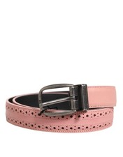 Dolce & Gabbana Pink Leather Perforated Detailing Buckle Men's Belt Authentic