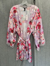 Y2K Victoria's Secret Lilac And Pink Floral Satin Lace Robe Vibrant Romantic M/L