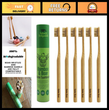 Natural Bamboo Toothbrushes - 100 Compostable Boar Bristle - Eco-Friendly 6-Pac