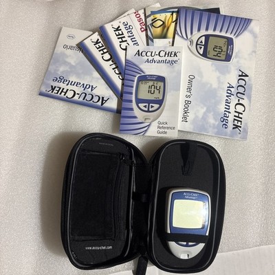 Accu-Chek Advantage Blood Glucose Monitoring Meter Kit With Case And Paperwork.