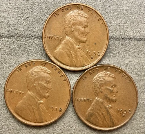 1938-p 1938-D 1938-S  Lincoln Wheat Cents - [XF EF] Extremely Fine ~ B688