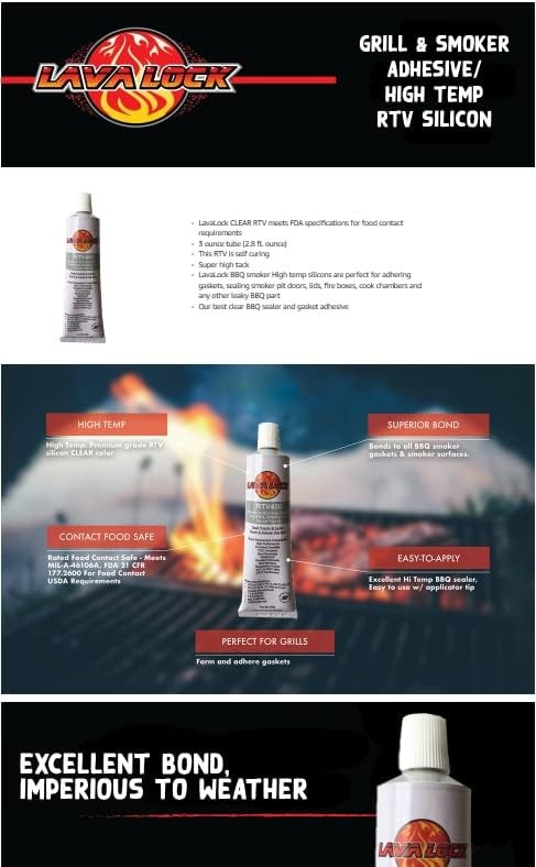LavaLock® Food Safe BBQ Grade Adhesive Grill Smoker High Temp RTV clear 