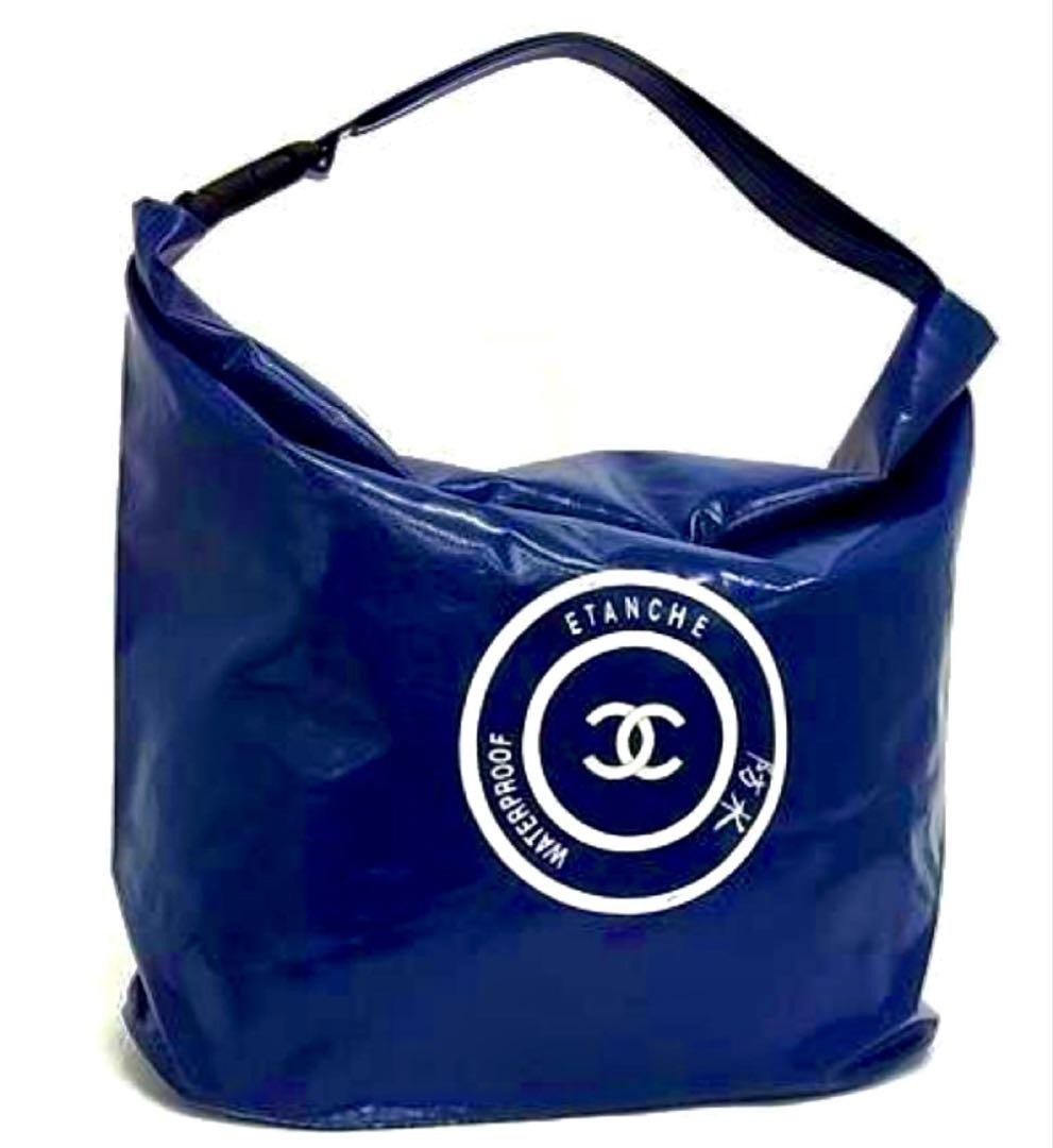 CHANEL Coco Mark Logo Waterproof PVC Shoulder Tote Bag in Blue #PG74BE