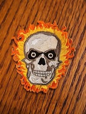 3x2 1/2 FLAMING SKULL BIKERS VEST BATTLE VEST JACKET EMBROIDERED SEW ON PATCH