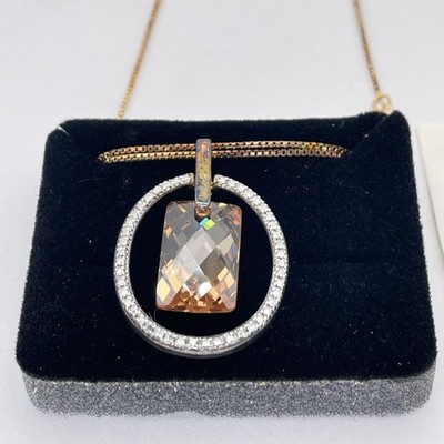 Technibond Halskette mit Anhänger 14K Gold gebunden Sterlingsilber Champagnerstein