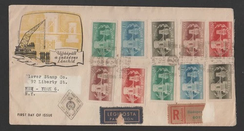 Hungary 1949 registered to USA With Chain Bridge perf and imperf - registered