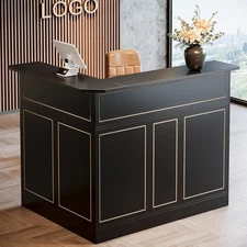 Reception Desk with Storage Shelve, L-Shaped Modern Front Desk for Small Office