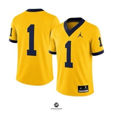 Jordan Michigan Wolverines 1 Football Jersey Yellow/Blue V-Neck Mens S MSRP 80