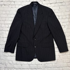 VTG Lands End Blazer Mens 40R Navy Blue 2 Button Pinstripe 100 Wool Jacket USA