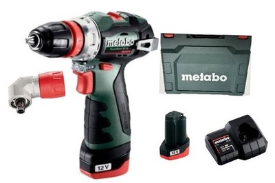 Metabo Akku-Bohrschrauber 12V 2,0Ah PowerMaxx BS BL Q + Winkeladapter 601749500