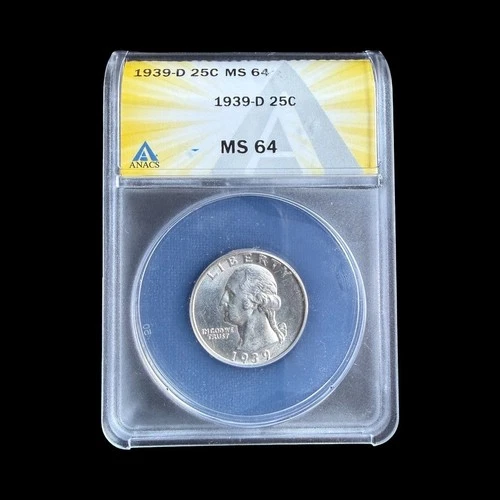 1939-D Washington Silver Quarter 25C - ANACS MS64 - 0320