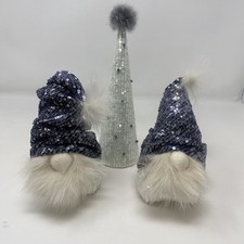 Handmade Set of 3 Christmas Gnomes 7 inch with Xmas Tree 10 inch Sequins
