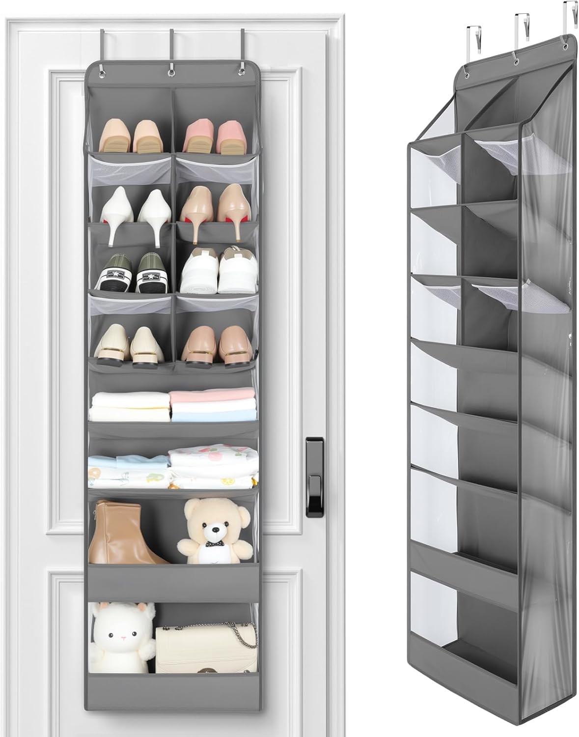 Yecaye Over the Door Shoe Organizer Hanging with Large Pockets, 8 Tier Back of D