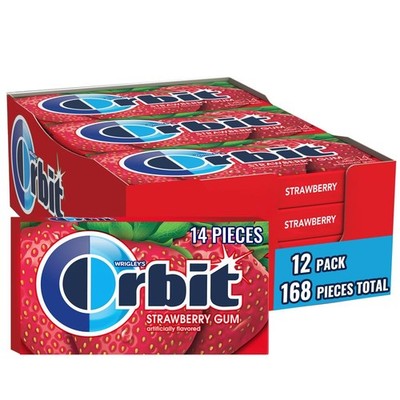 ORBIT Strawberry Sugar Free Chewing Gum 14 Count (Pack of 12), Pink