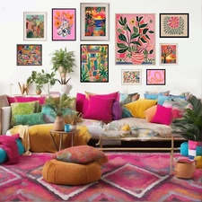 Pink Digital download Colorful gallery set Floral  wall art maximalist decor