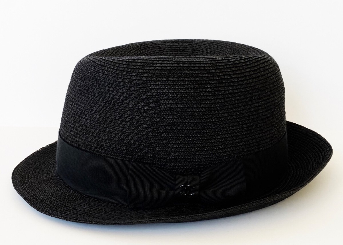 17C CUBA CHANEL BLACK ABACA RAFFIA STRAW FEDORA HAT CAP M | eBay