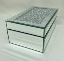 Silver Multi Crystal Crushed Jewel Jewellery Box Mirror Glass Crushed Diamante