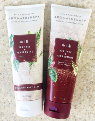 2 TEA TREE + PEPPERMINT Exfoliating Body Wash + Body Cream SET of 2