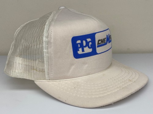 Vintage PPG Chemfil PROMO Trucker SnapBack Hat Chemicals Cap White Mesh Back