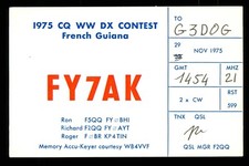 QSL Card Radio French Guiana FY7AK 1975 CQ WW DX Contest ? B290