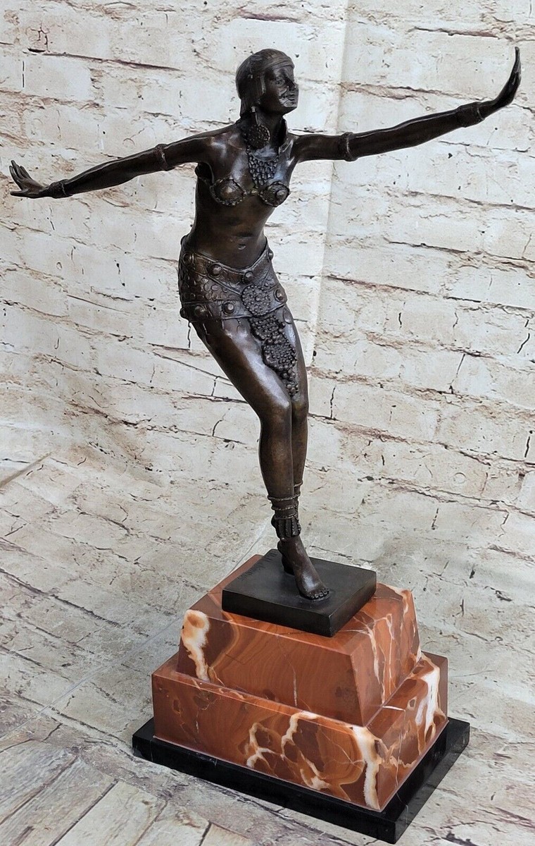 Bronze Chiparus Signed Art Nouveau Deco Woman Dancer 19