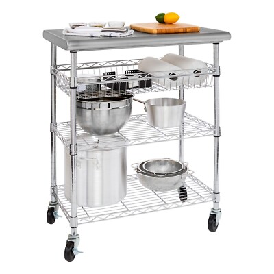 Seville Classics Stainless Steel NSF Kitchen Utility Cart, 30'' W x 20'' D x 36'' H