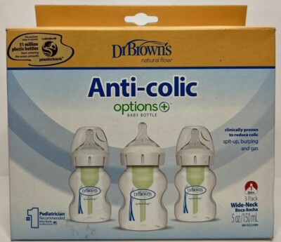 Dr. Brown's Natural Flow Anti-Colic Wide-Neck Options+ Baby Bottle 0m+ - 5oz/3pk